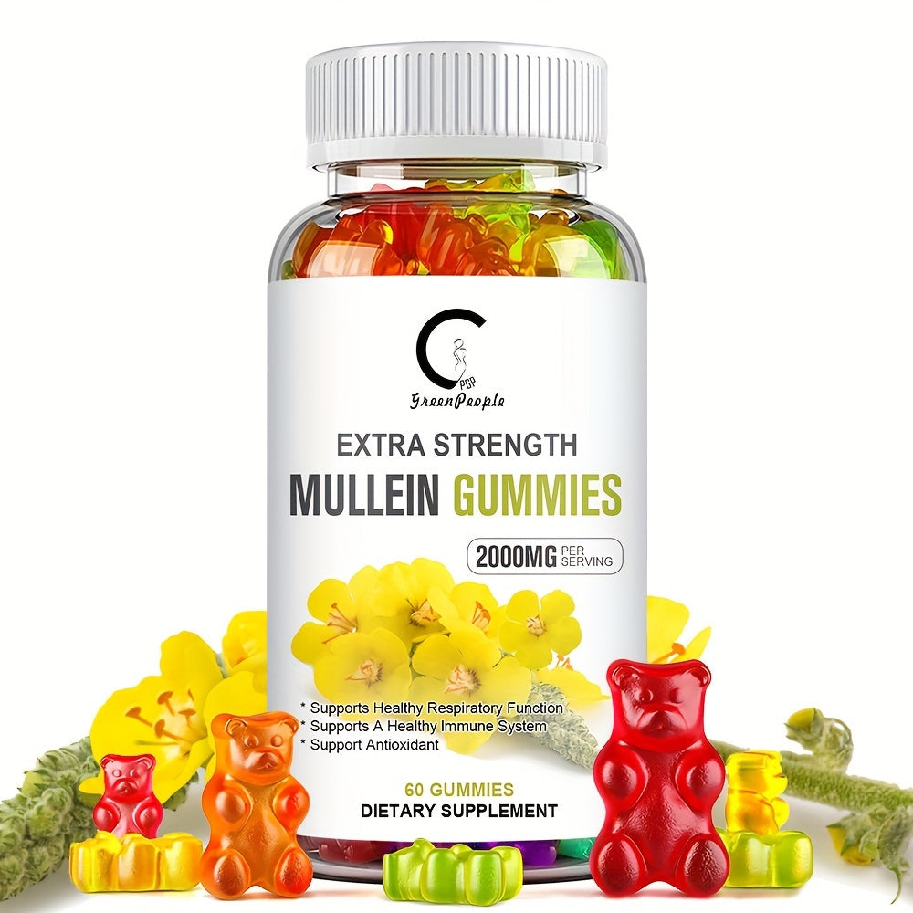 60 Capsules Mullein Leaf Gummies - Ideal Gift for Health Enthusiasts, Supports Respiratory Health and Soothes Coughs, 1 Bottle