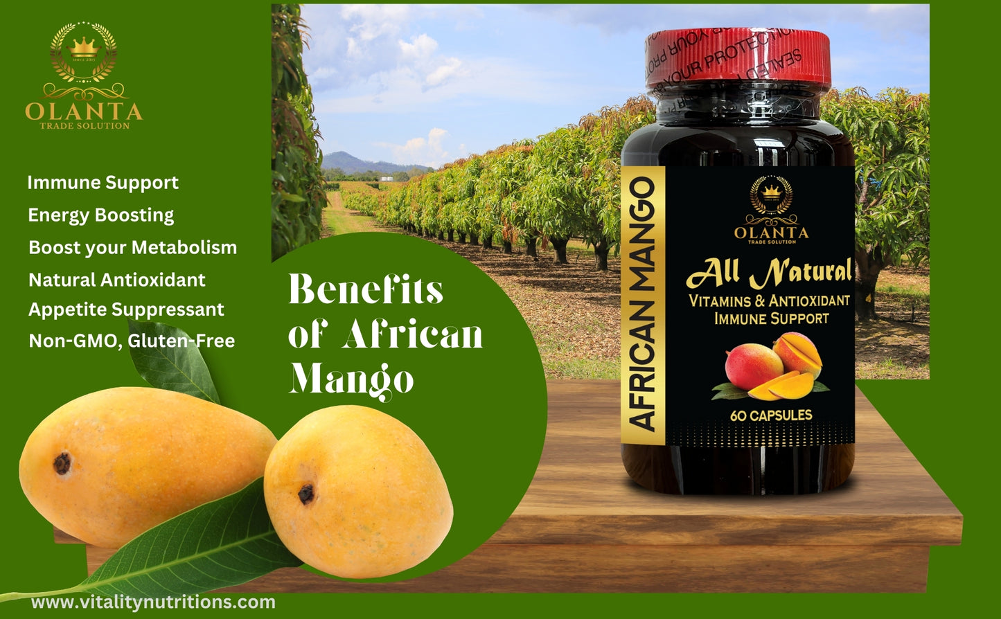 AFRICAN MANGO EXTRACT - Vitamins & Antioxidant, Boosts Metabolism, Natural Immune Support, Digestion Support - 1 Bottle 60 Capsules