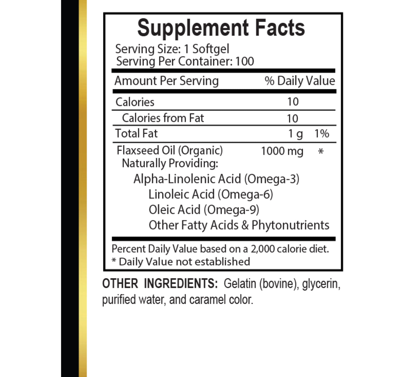 Flaxseed Oil 1000mg - Pure Plant-Based Omega-3 & Omega-6 Source | Non-GMO Cold-Pressed Formula | 1 Bottle 100 Softgels