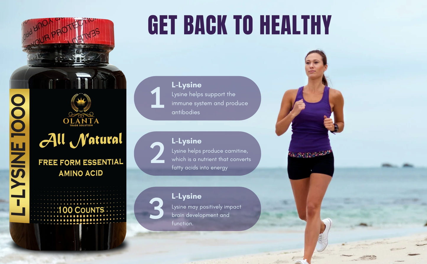 L-Lysine 1000mg - Essential Free Form Amino Acid Supplement - Pure & Non-GMO - 100 Capsules