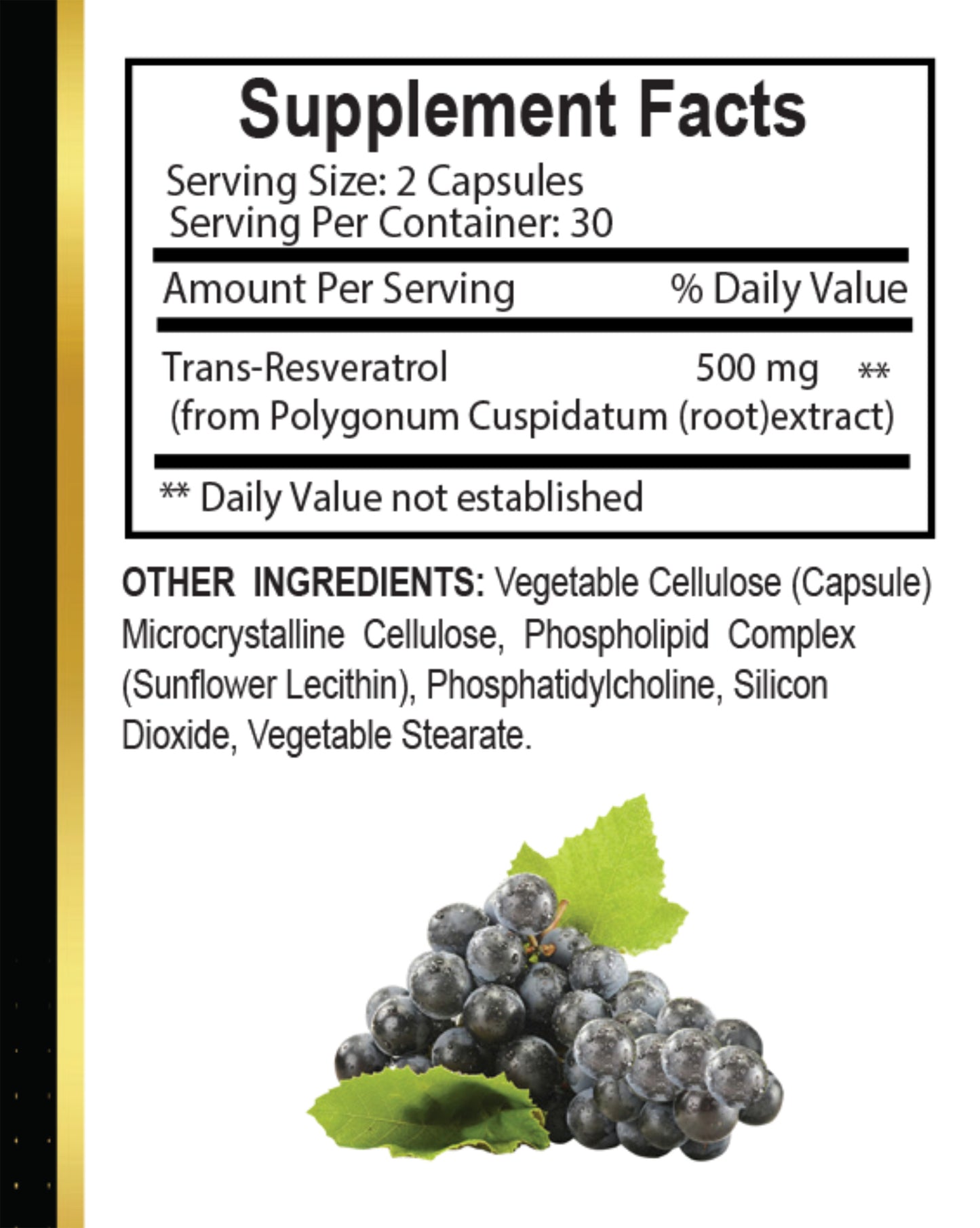 RESVERATROL EXTRACT - Anti Aging & immune Supplement, antioxidant supplement resveratrol - 1 Bottle 60 Capsules