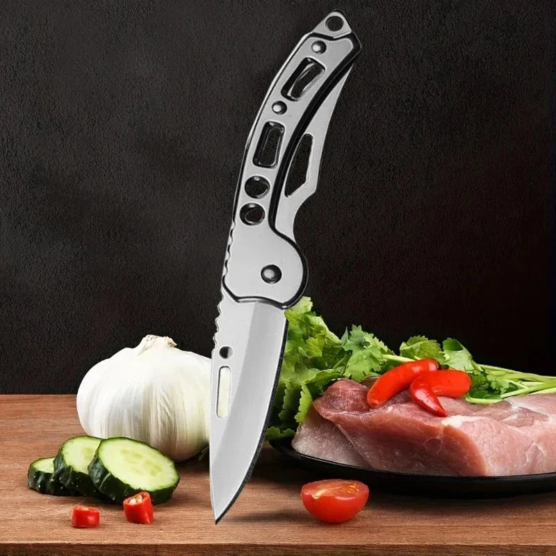 Portable Folding Knife Keychain Fruit Cutter Multipurpose Pocket Knife Utility Knives Stainless Steel Knife Kitchen Accessories