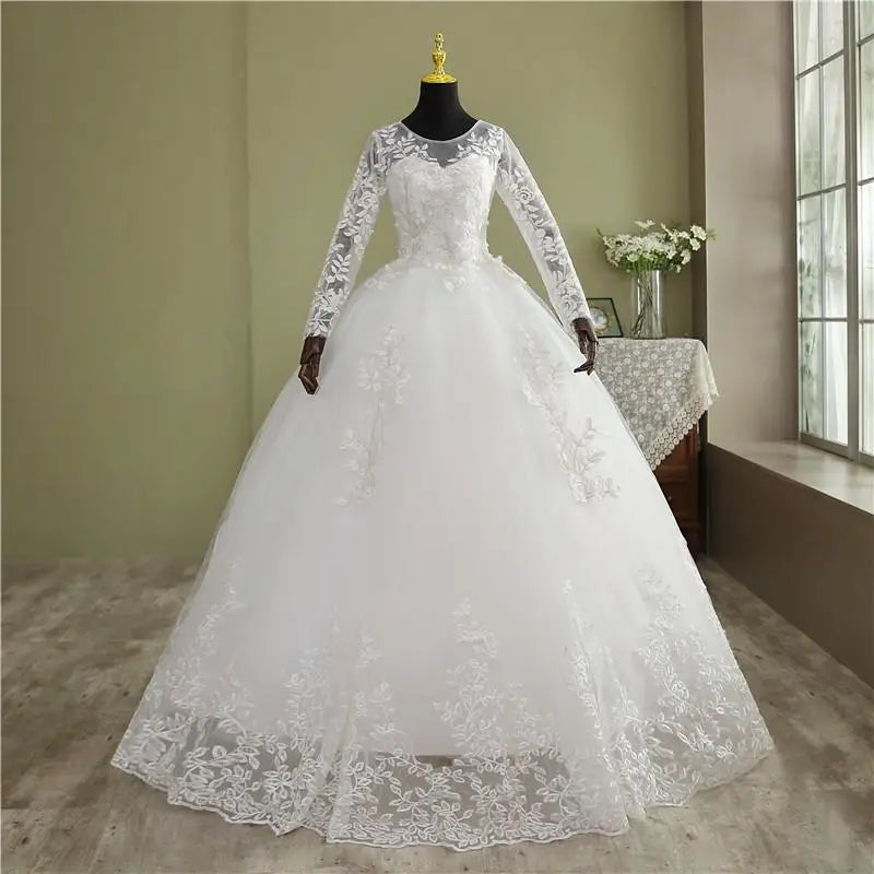 VLNUO NISA Train Wedding Dress 2024 New Style Bride Plus Size Flower Muslin Wedding Dresses Dreamy Full-sleeve Bridal Lace Up