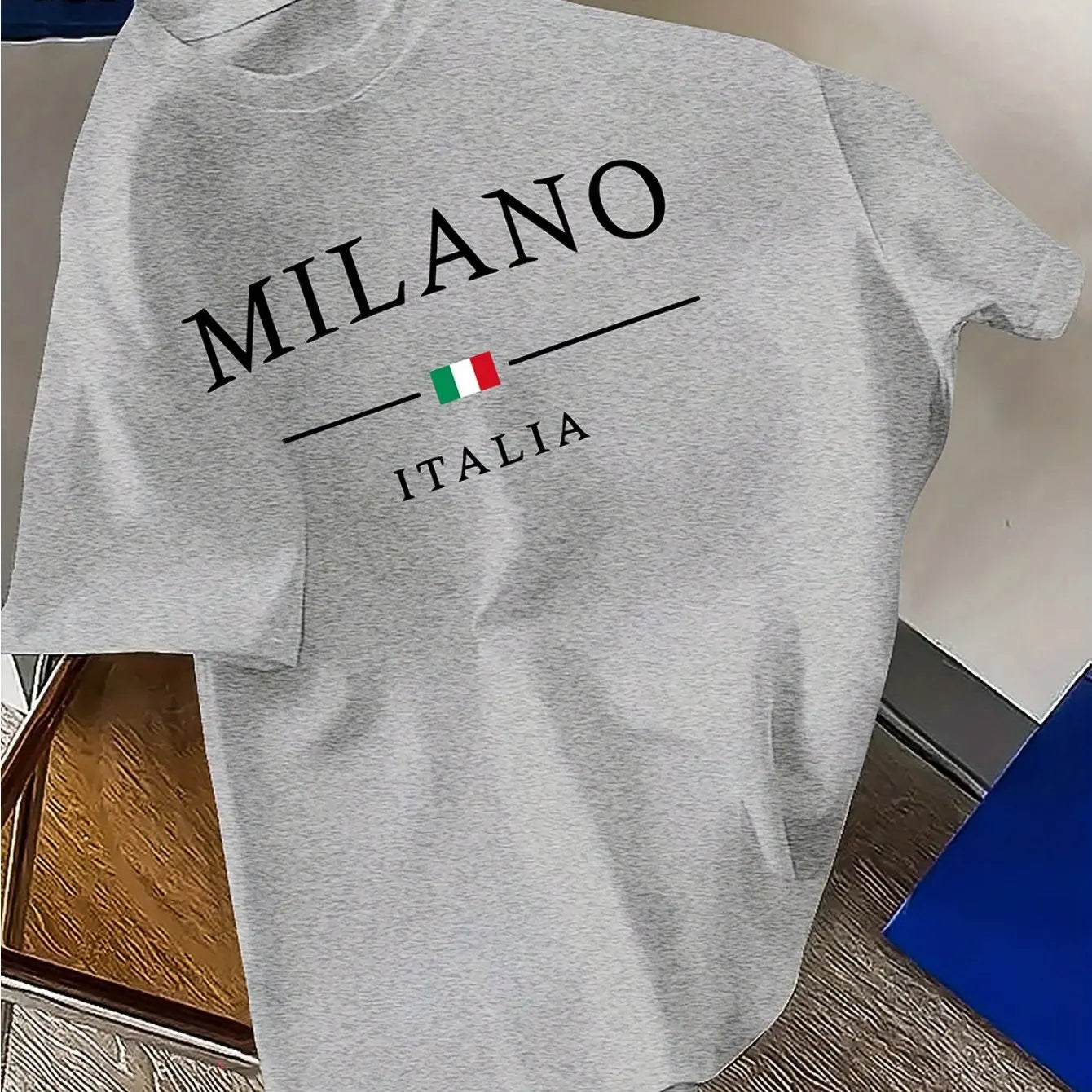 Summer men's 100% pure cotton casual loose plus size fashionable MILANO ITALIA printed round neck short sleeved T-shirt top