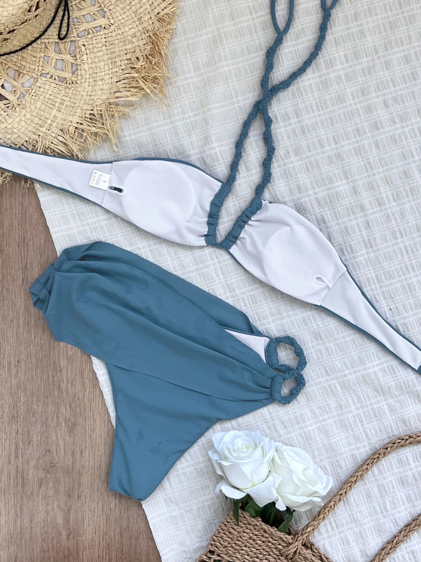 2025 New Sexy Burgundy Bikini Set with Gold Detail- Bandeau Top with High-Cut Bottoms, Perfect for Summer Beach and Pool Parties