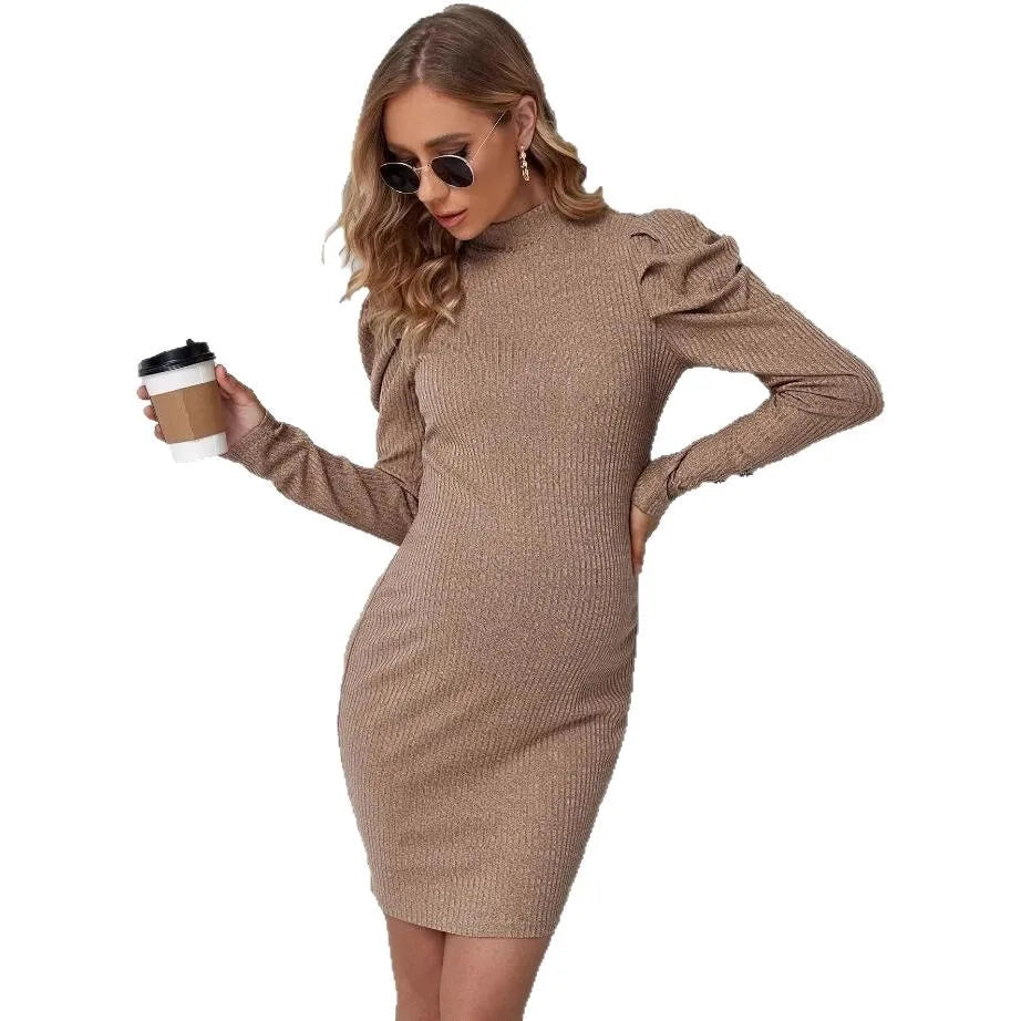 Maternity Dress for Pregnant Women Long Sleeve Pregnancy Clothes Short Dresses High Neck Solid Color Tight Maternity Clothing