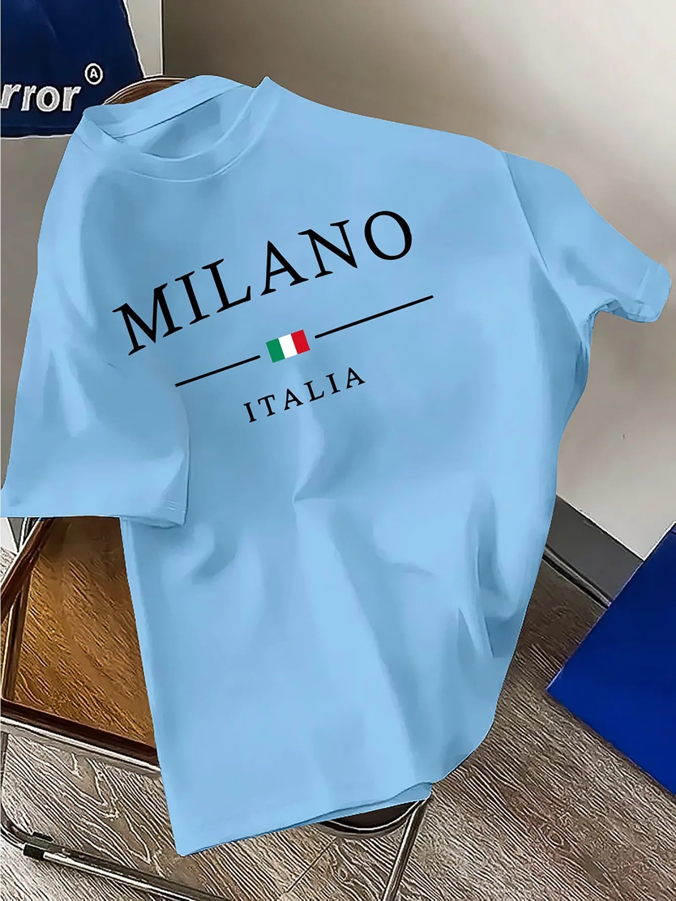 Summer men's 100% pure cotton casual loose plus size fashionable MILANO ITALIA printed round neck short sleeved T-shirt top