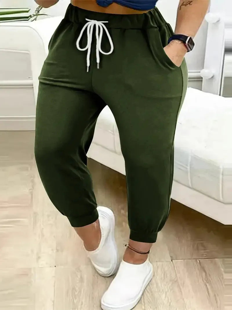 Plus size European and American cross-border autumn and winter new casual solid color pocket leggings