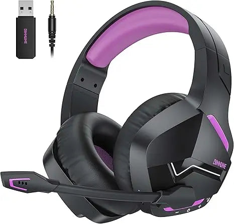 BINNUNE BW01 Wireless Gaming Headset for PC PS4 PS5 Playstation 4 5, 2.4G Wireless Bluetooth USB Gamer Headphones with Mic