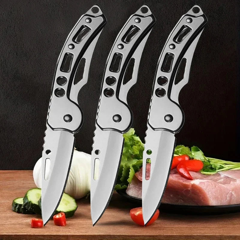 Portable Folding Knife Keychain Fruit Cutter Multipurpose Pocket Knife Utility Knives Stainless Steel Knife Kitchen Accessories