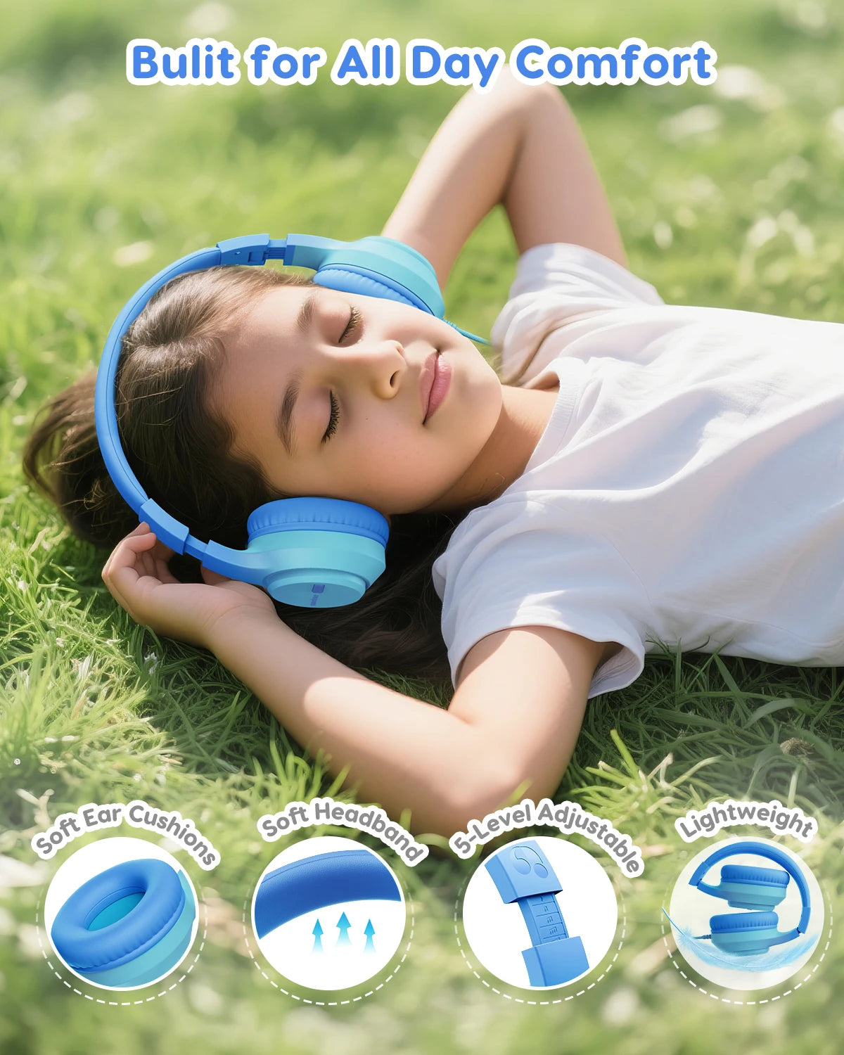 AWATRUE HK07 Kids Wired Headphones Stereo Sound Earphone with Mic Music Study Headset Limited Volume 74dB/85dB for Children