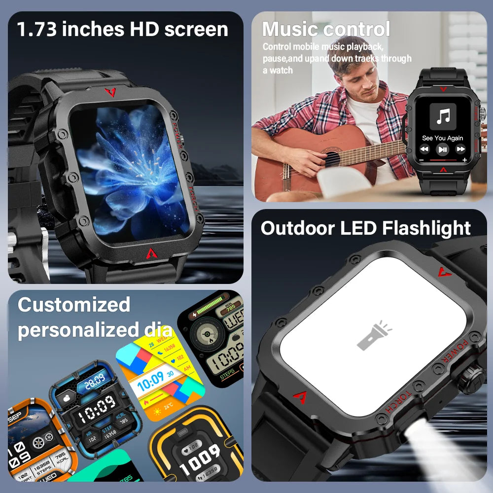 Outdoor Smartwatches For Huawei Xiaomi Connect Phone Men Flashlight Weather Distance Message Sport Tracker Bluetooth Smart Watch
