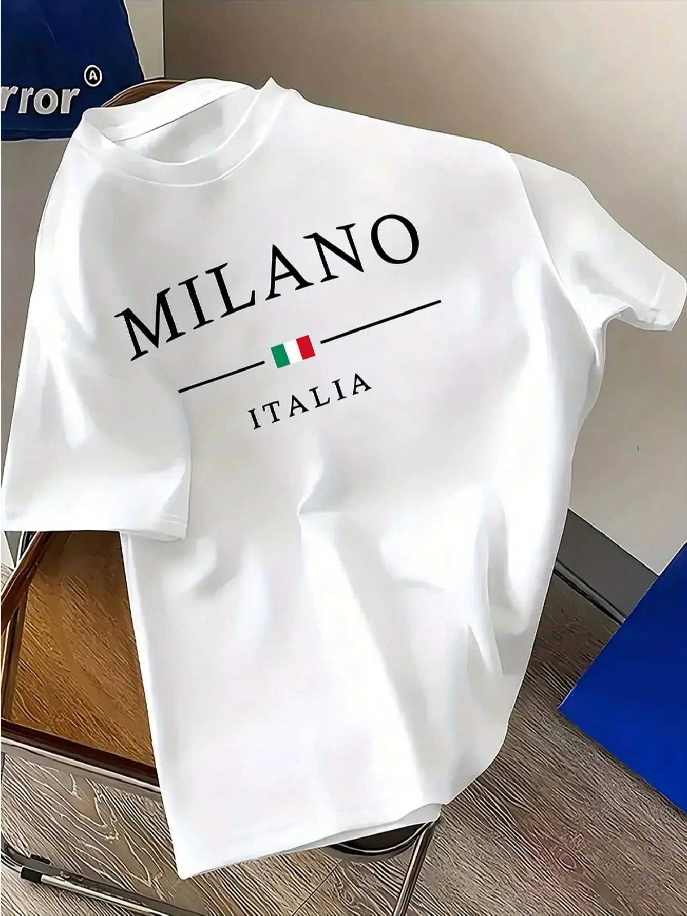 Summer men's 100% pure cotton casual loose plus size fashionable MILANO ITALIA printed round neck short sleeved T-shirt top