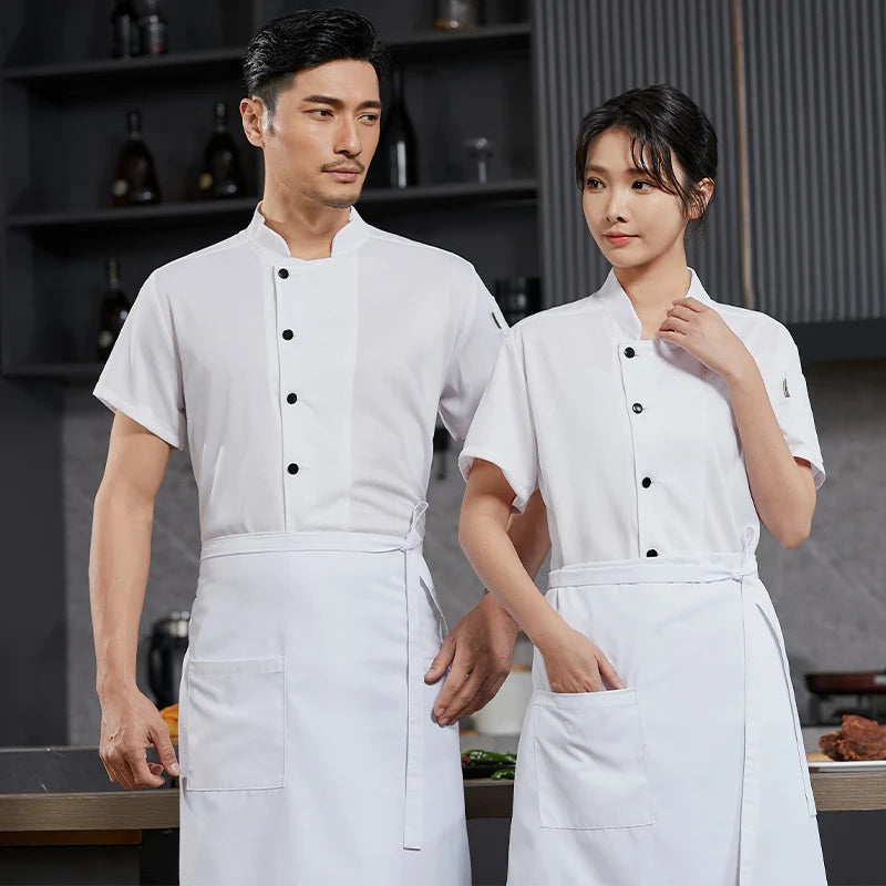 360°Breathable Restaurant Outfit Kitchen Work Shirt Men's and Women's Short Sleeved Chef Jacket Food Service Cooking Uniform