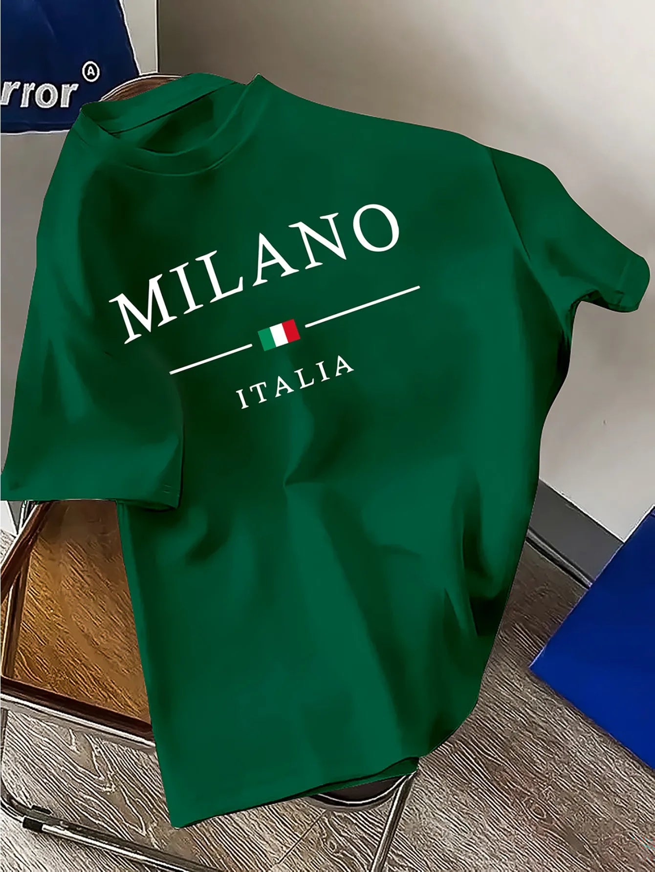 Summer men's 100% pure cotton casual loose plus size fashionable MILANO ITALIA printed round neck short sleeved T-shirt top