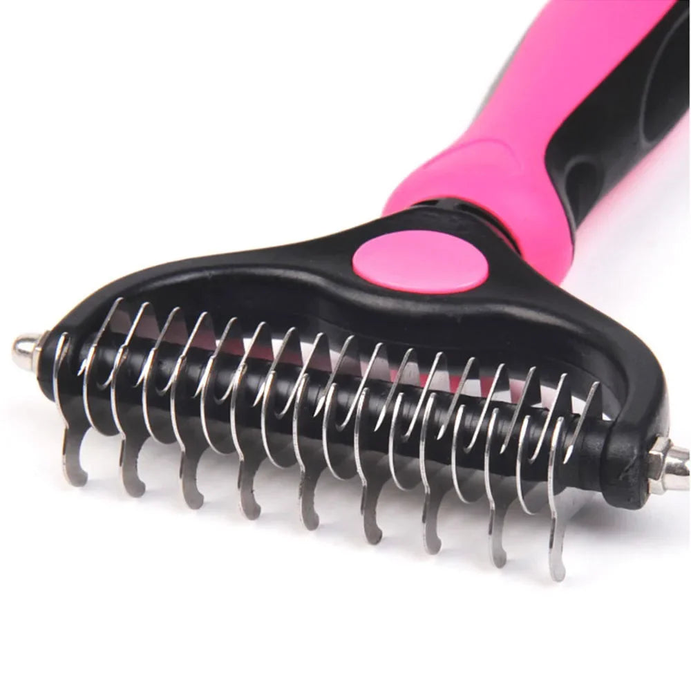 2-Side Dematting Tool for Dogs & Cats Pets Grooming Brush Double Sided Shedding and Dematting Undercoat Rake Hair Removal Co Dog