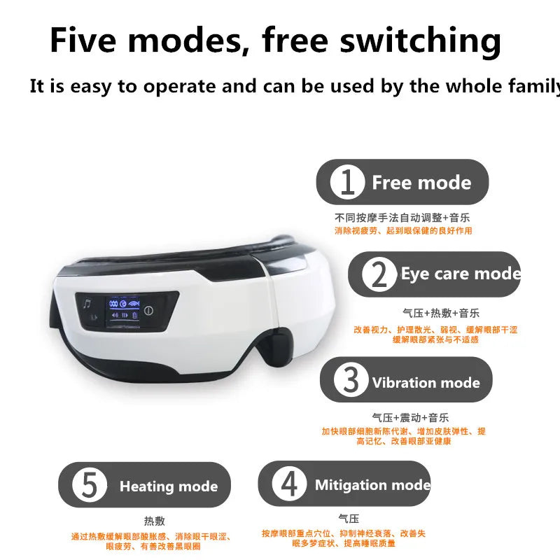 Rechargeable Eye Massager Vibration Air Pressure Heating Massage Relax Fatigue Stress Bluetoothglasses Eye Massage Machine Music