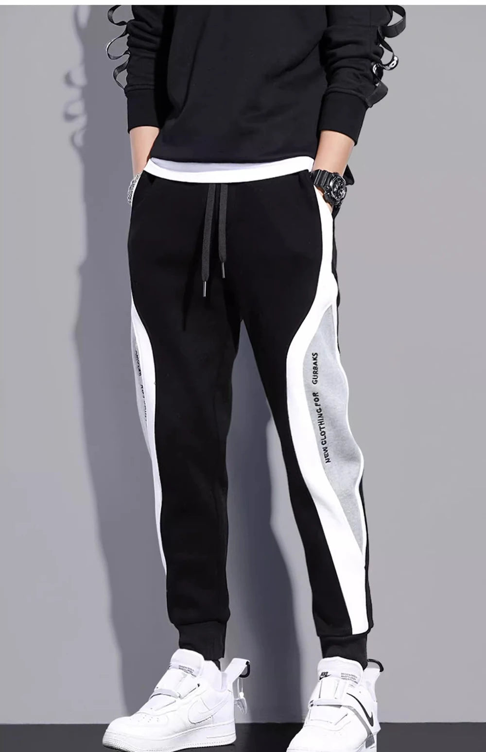 2024 Splicing Men's Pants Spring Autumn Wide Loose Casual Pants Patchwork Sports Elastic Rope Fashion Tie-foot Male Trousers