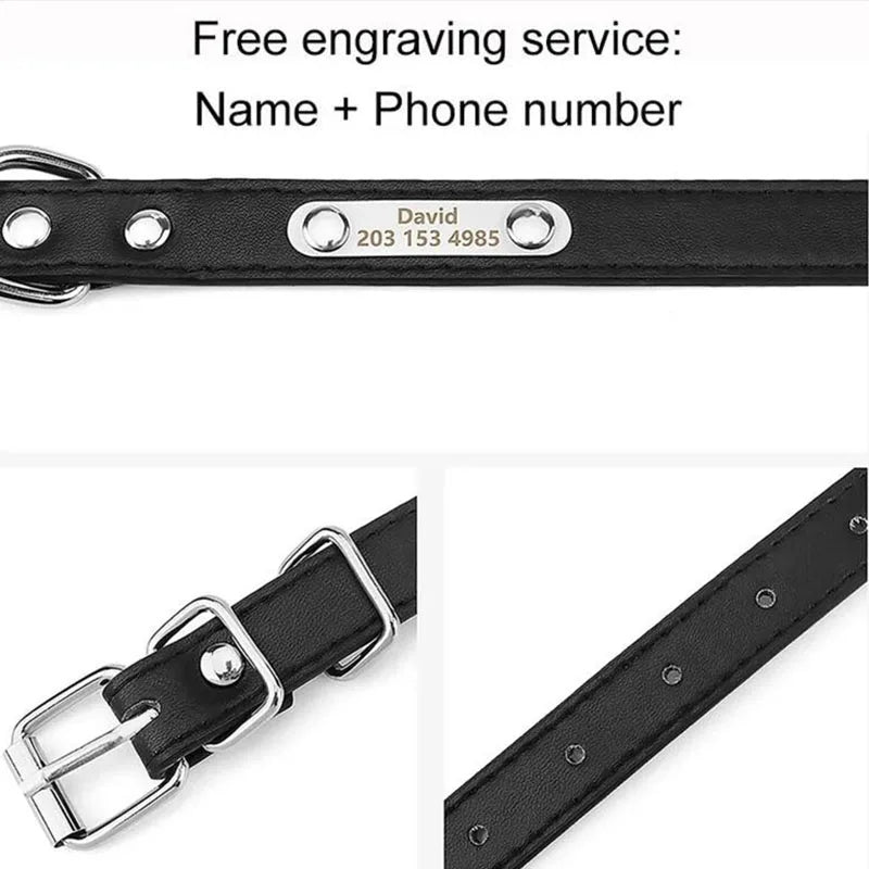 Personalized Dog Collar Custom PU Leather Dog Collar For Small Medium Large Dogs Cats Free Engraved Name ID Tag Pet Dog Collars