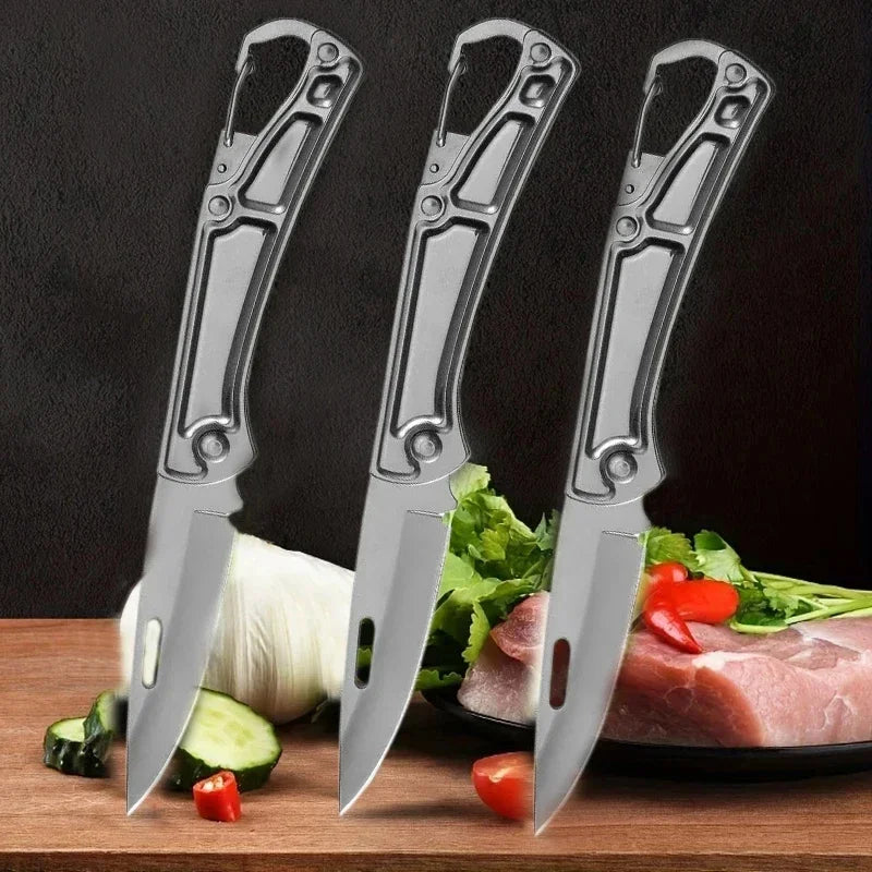 Portable Folding Knife Keychain Fruit Cutter Multipurpose Pocket Knife Utility Knives Stainless Steel Knife Kitchen Accessories