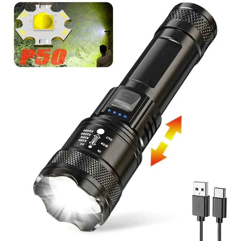 Portable Rechargeable LED Flashlights High Power Military Tactical Flashlight With Sidelight Torch Outdoor Camping Fishing Lamp