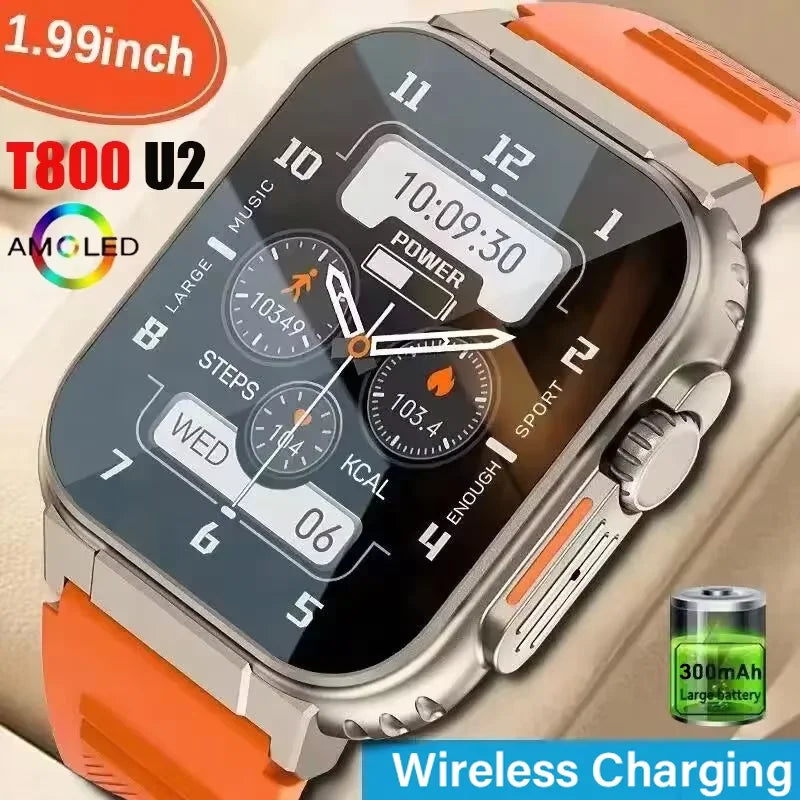 LAXASFIT New Watch T800 U2 Smart Watch 2025 Mens Womens Tracking Bluetooth Talk BT Music Wireless Charging Smart Watch