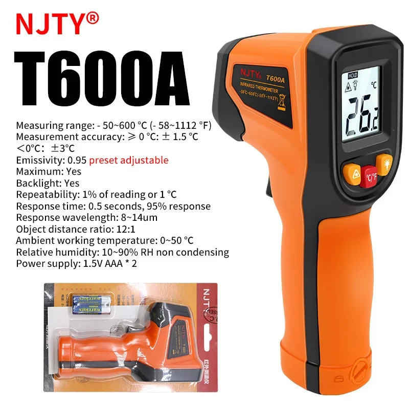 Infrared Thermometer, Portable Temperature Gun for Cooking, Pizza Oven, Grill & Engine - Laser Surface Temperature Reader