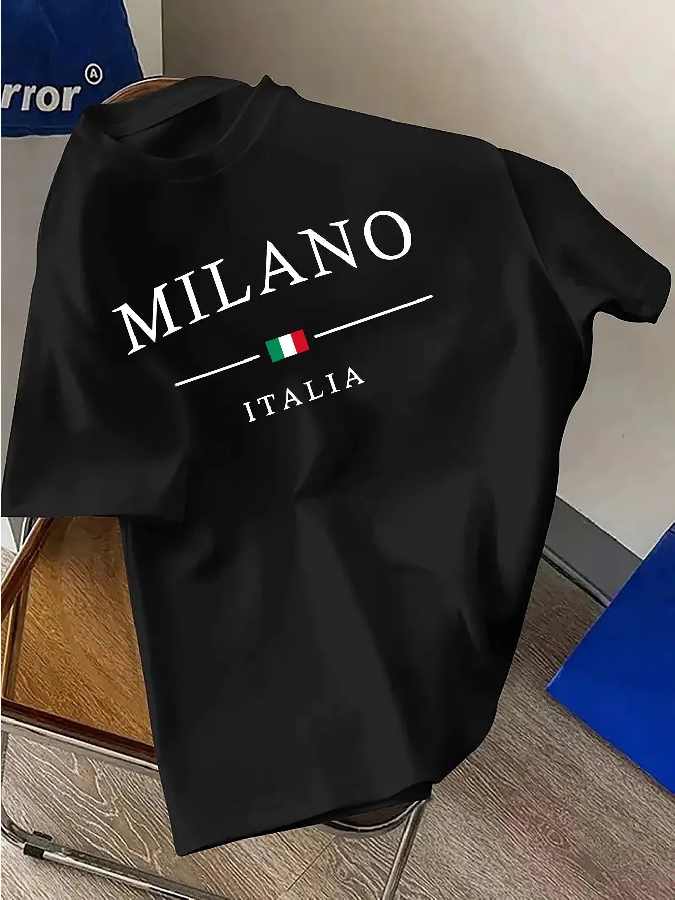 Summer men's 100% pure cotton casual loose plus size fashionable MILANO ITALIA printed round neck short sleeved T-shirt top