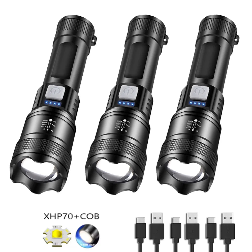 Portable Rechargeable LED Flashlights High Power Military Tactical Flashlight With Sidelight Torch Outdoor Camping Fishing Lamp
