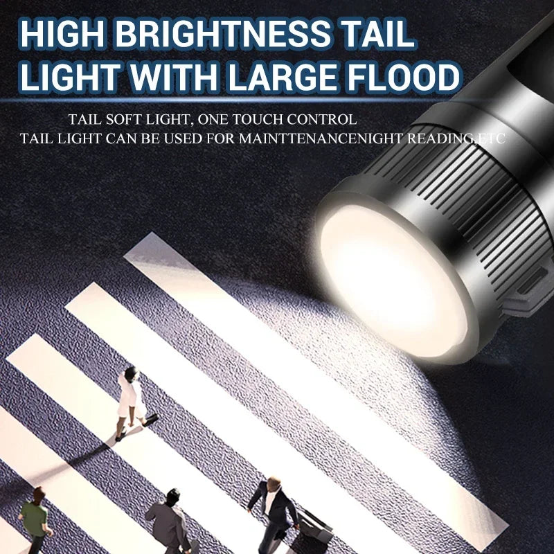 Portable Rechargeable LED Flashlights High Power Military Tactical Flashlight With Sidelight Torch Outdoor Camping Fishing Lamp