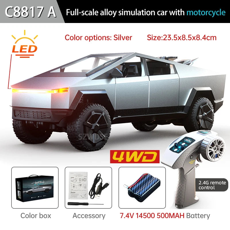 JJRC C8817 RC Car Alloy Cybertruck Car model Simulation Off-road Vehicle Camping Equipment Pickup Truck Kids Toys Boy Gifts