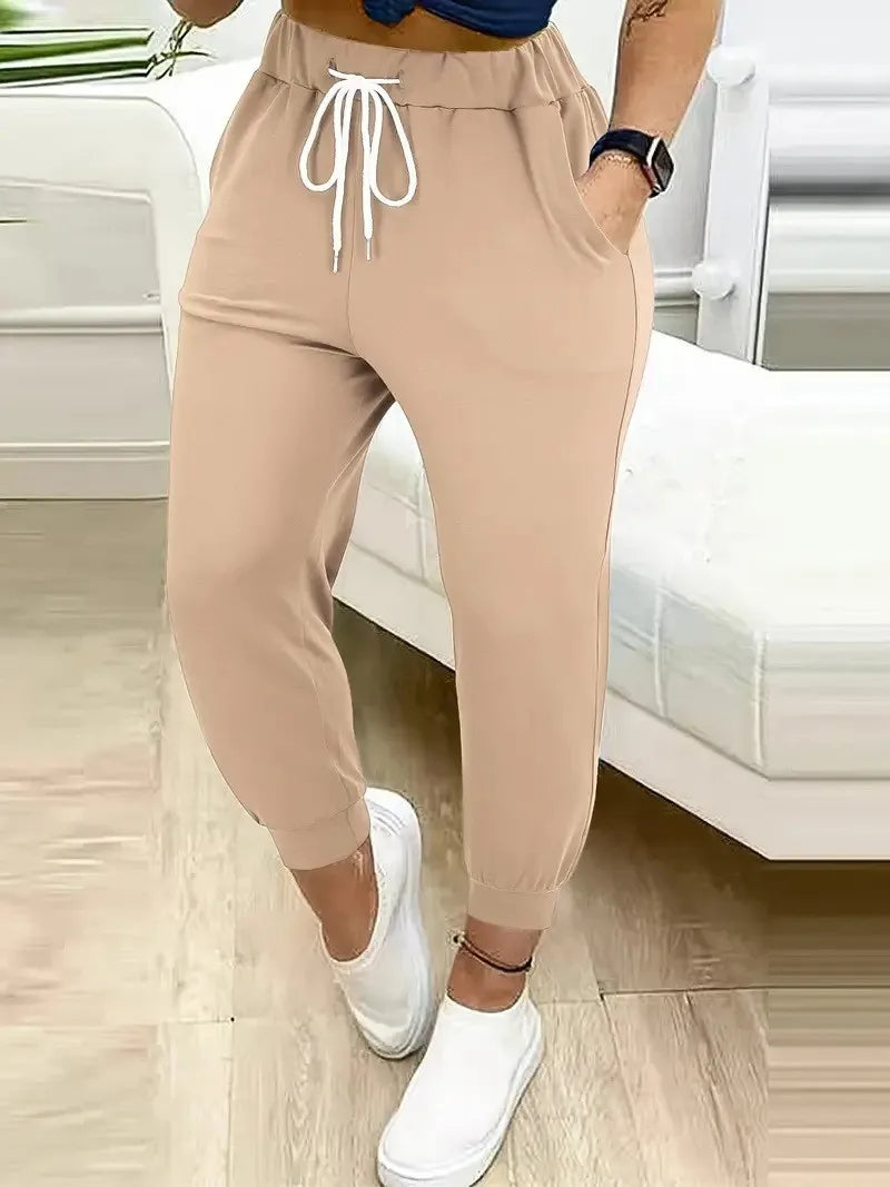 Plus size European and American cross-border autumn and winter new casual solid color pocket leggings