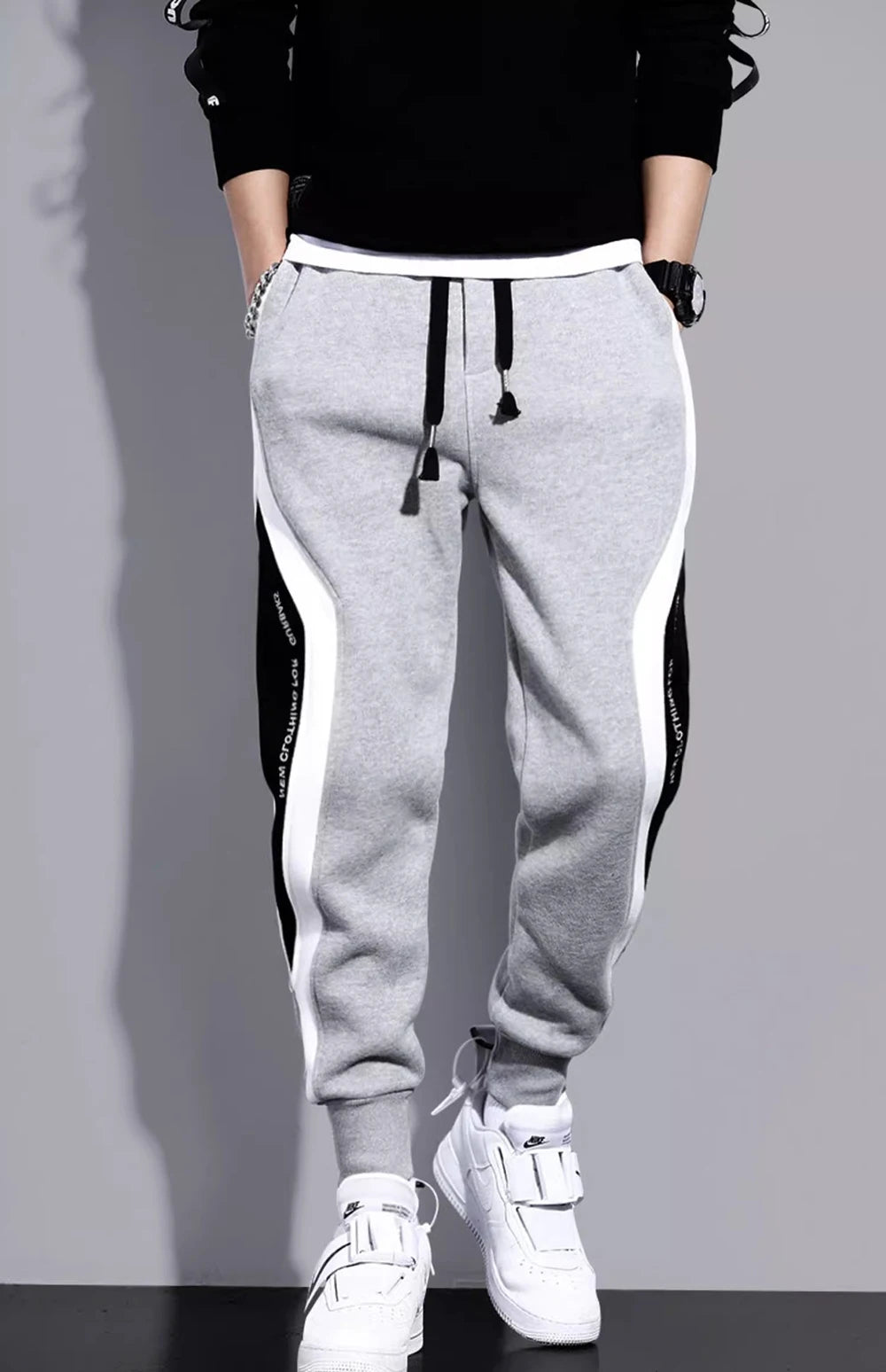2024 Splicing Men's Pants Spring Autumn Wide Loose Casual Pants Patchwork Sports Elastic Rope Fashion Tie-foot Male Trousers