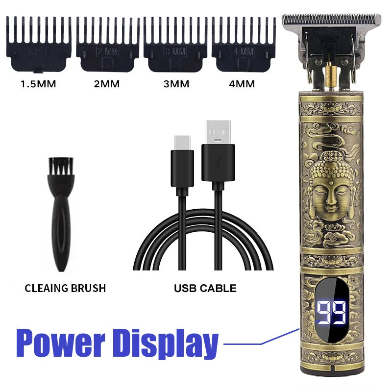T9 Electric Hair Clipper for Men Professional Barber Shaver Beard Trimmer Body Hair Cutting Machine for Men Dragon Buddha Design