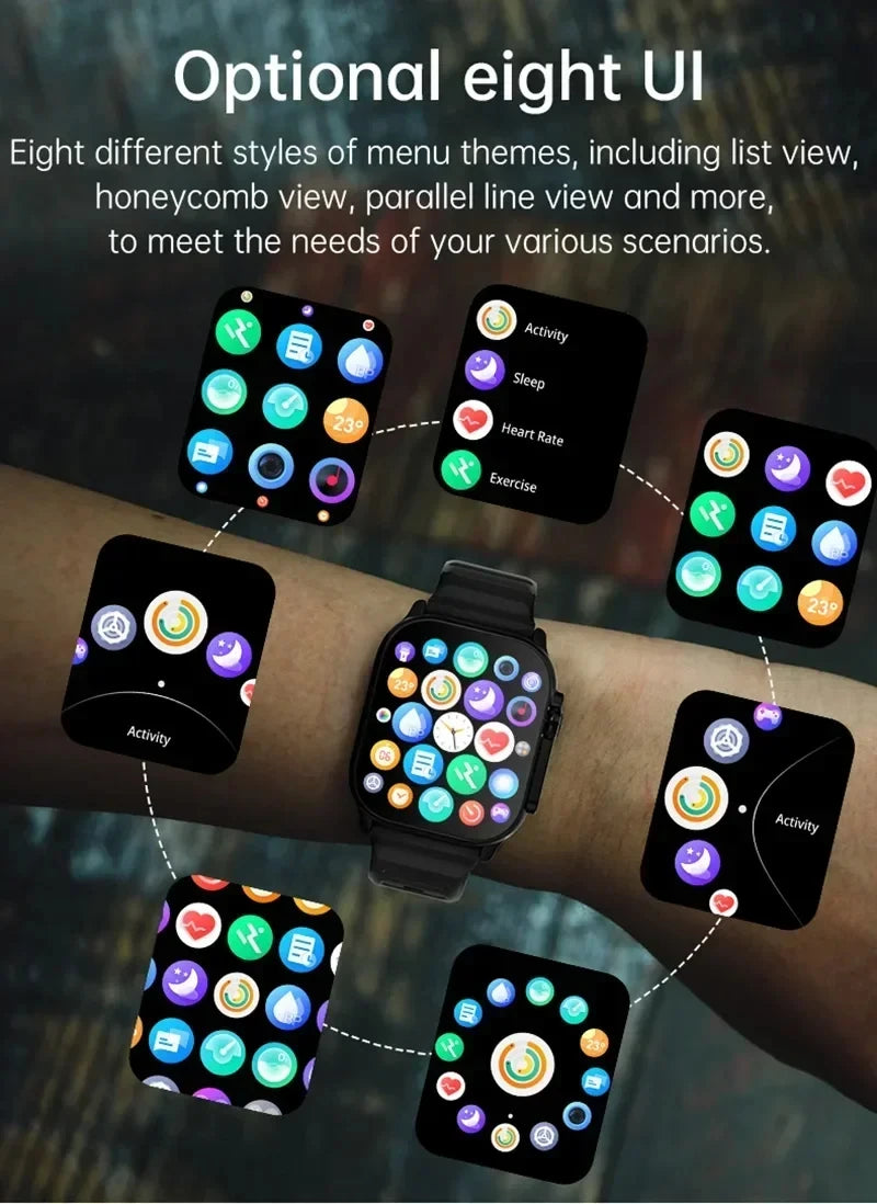 LAXASFIT New Watch T800 U2 Smart Watch 2025 Mens Womens Tracking Bluetooth Talk BT Music Wireless Charging Smart Watch