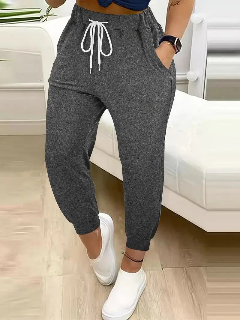 Plus size European and American cross-border autumn and winter new casual solid color pocket leggings