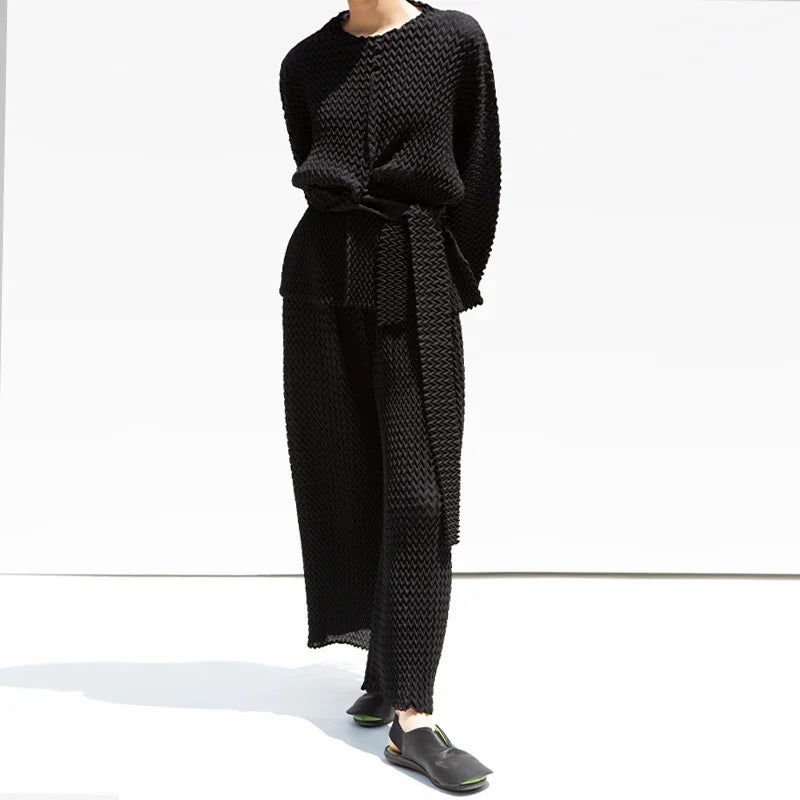 YUDX Pleated Women's 2 Piece Loose Plus Size Solid Design Suit Popular Style Versatile Light Luxury Straight 2024 Autumn New