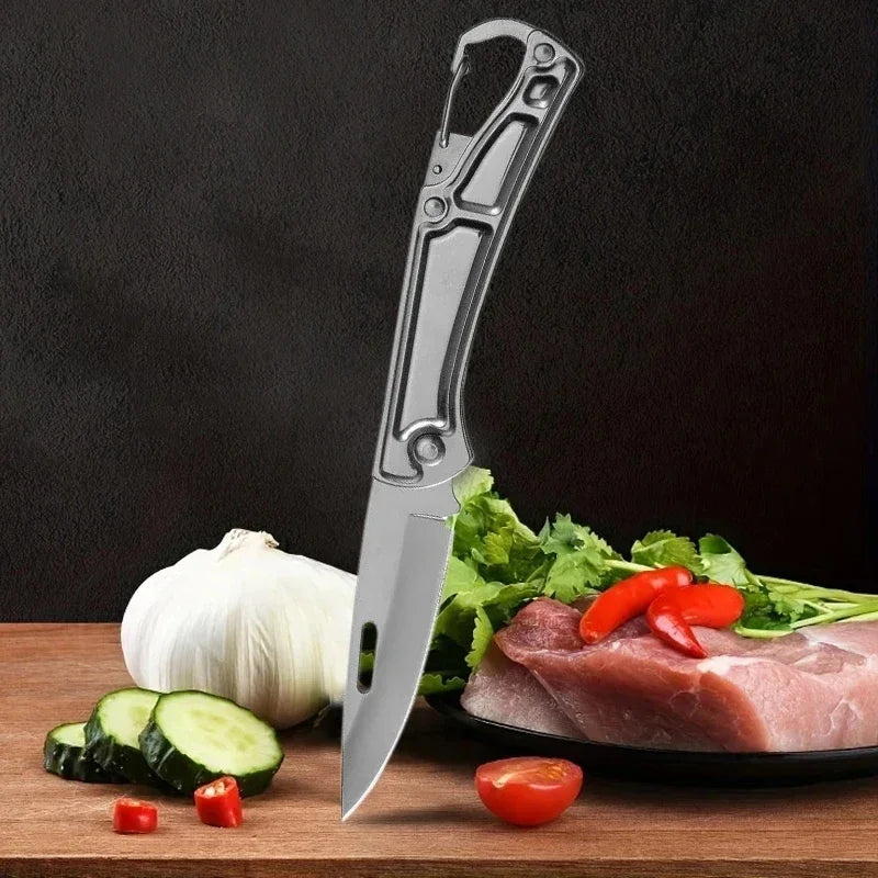 Portable Folding Knife Keychain Fruit Cutter Multipurpose Pocket Knife Utility Knives Stainless Steel Knife Kitchen Accessories