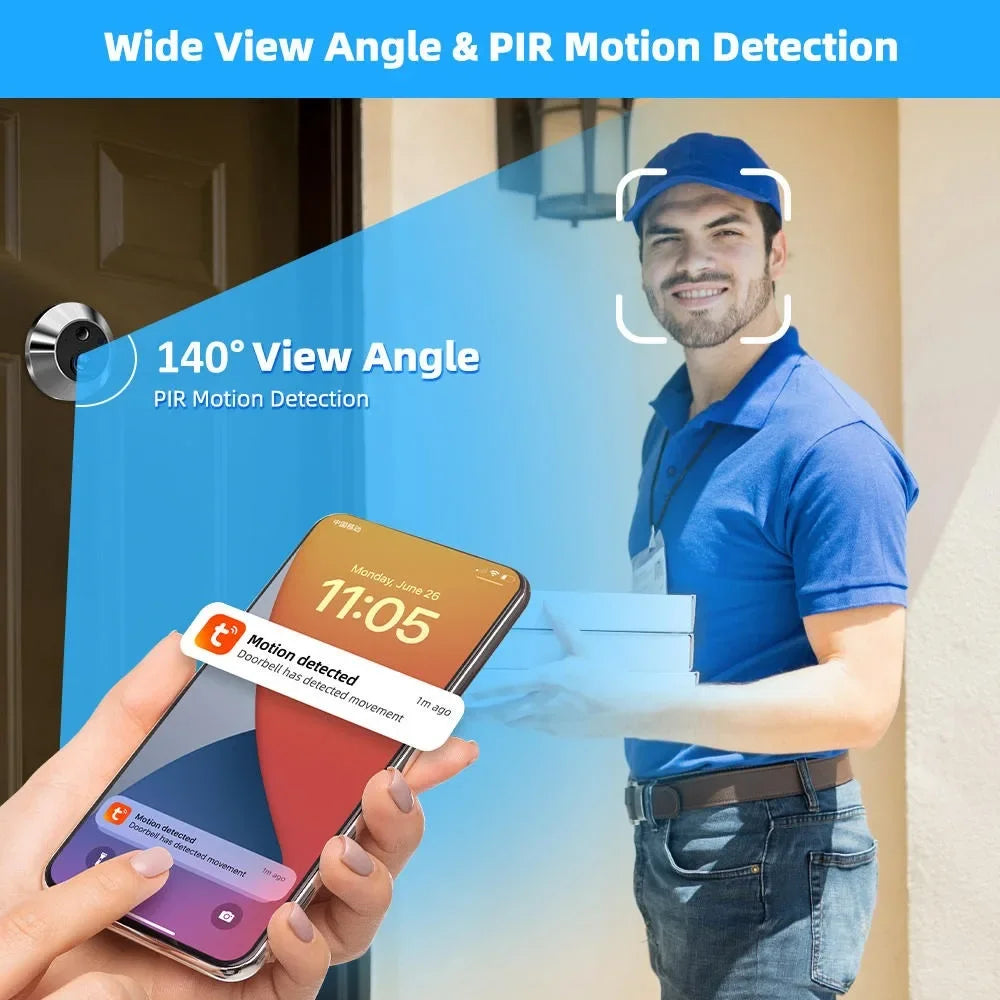 Tuya WiFi Peephole Doorbell Camera FHD 3MP 4.3Inch Door Bell Eye Camera PIR Motion Detection Smart Home Security Video Doorbell