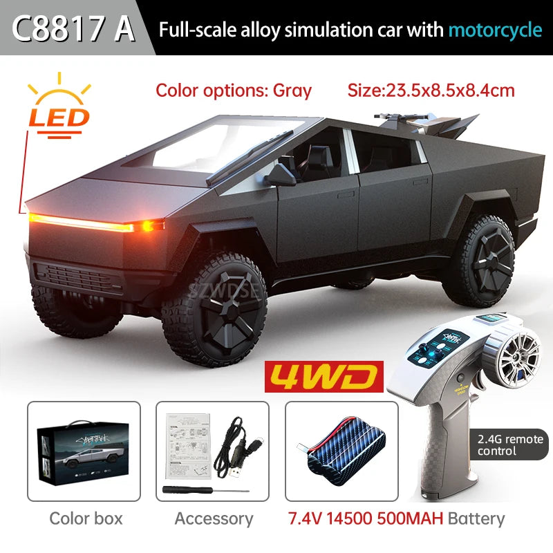 JJRC C8817 RC Car Alloy Cybertruck Car model Simulation Off-road Vehicle Camping Equipment Pickup Truck Kids Toys Boy Gifts