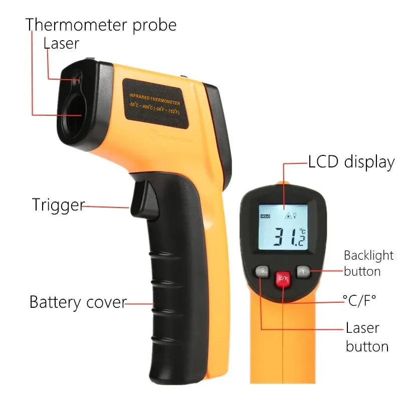 Infrared Thermometer, Portable Temperature Gun for Cooking, Pizza Oven, Grill & Engine - Laser Surface Temperature Reader