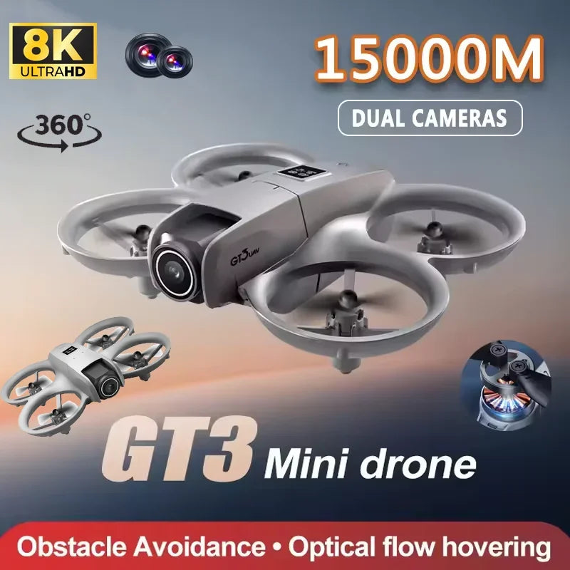 GT3 RC Mini Drone 8K GPS Professional HD Aerial Photography Dynamic Lighting Remote Control Aircraft Optical Flow Quadcopter Toy