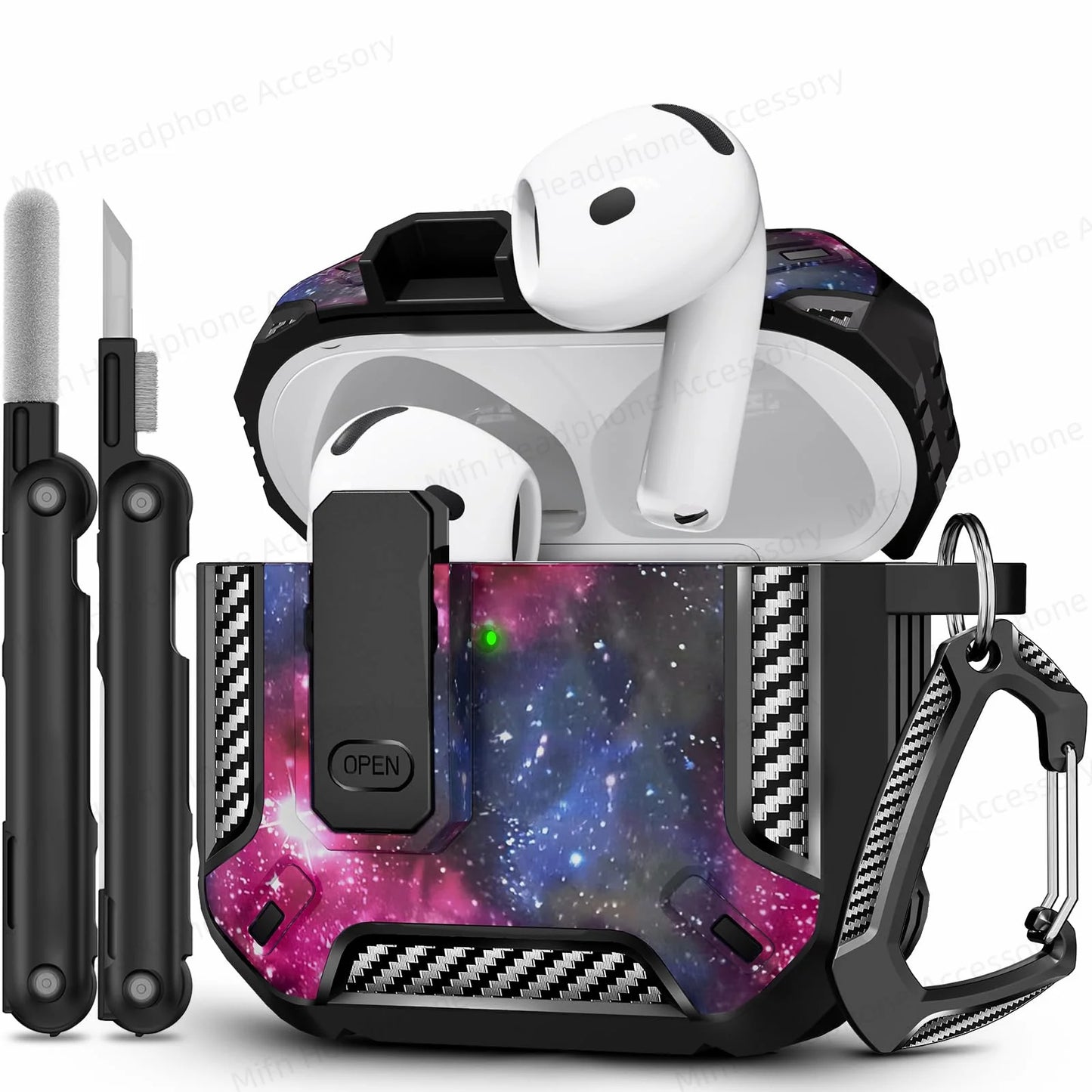 for New AirPods 4 Case with Secure Lock Case Drop Protection Cover with Cleaner Keychain For Airpods 4th Generation 2024 Headset