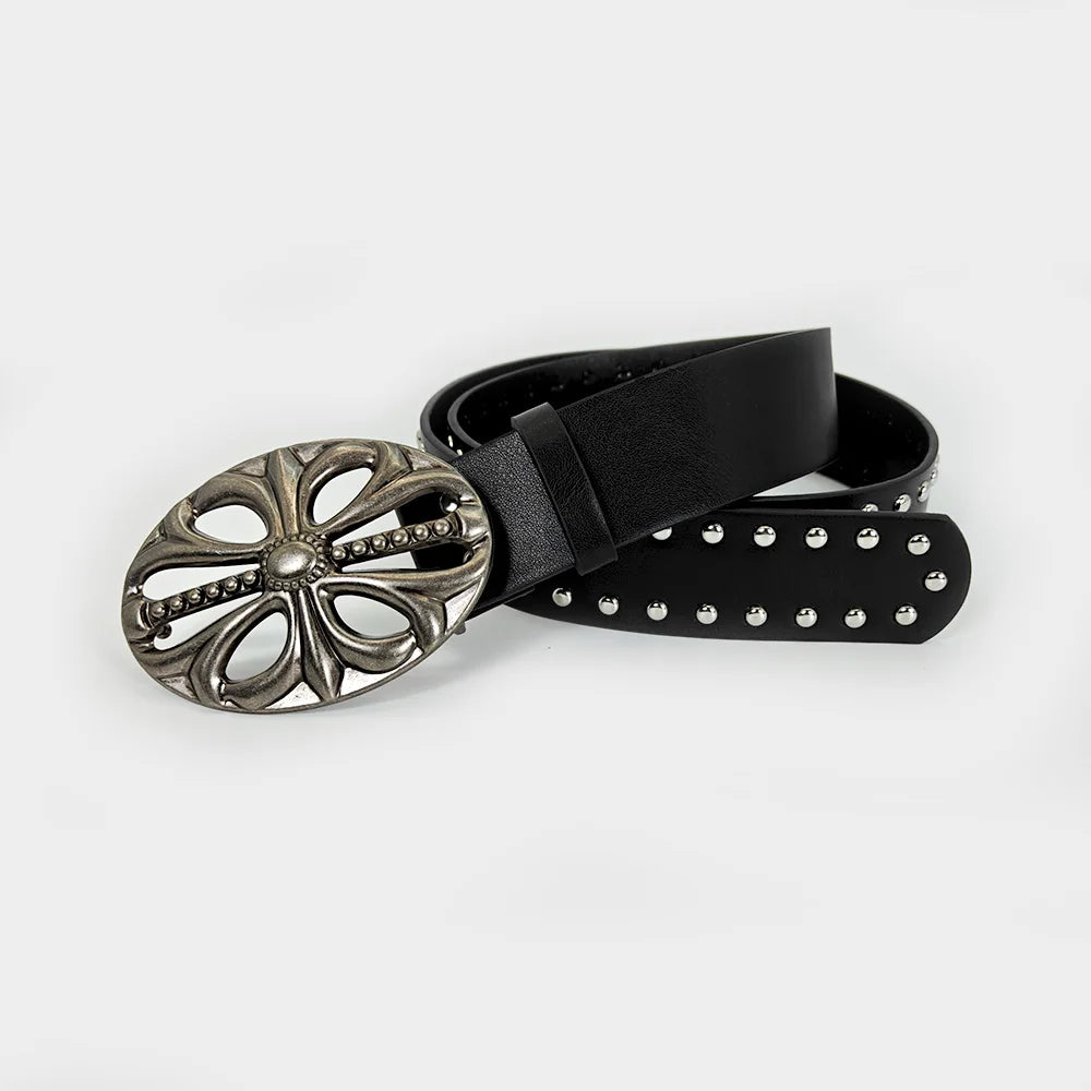 Unisex Jeans Belt Female Punk Gothic Wide Belts For Women Luxury Brands Hollow Cross Hearts Men's belt Male Rivet Waistband