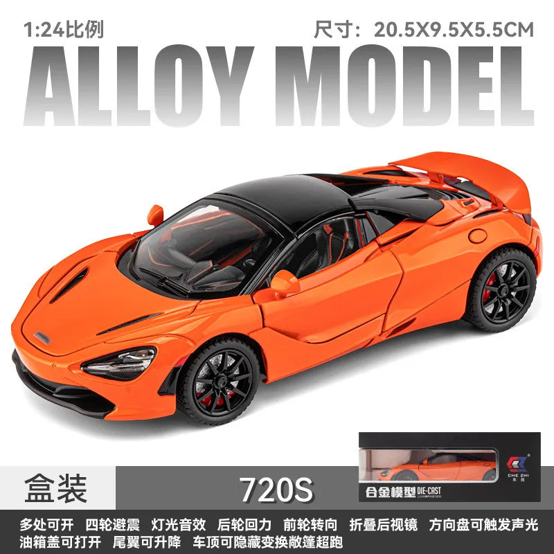 1/24 Scale McLaren 720s Super Sportcar Alloy Diecast Simulation Model Car With Sound And Light Pull Back Toys For Children Gifts