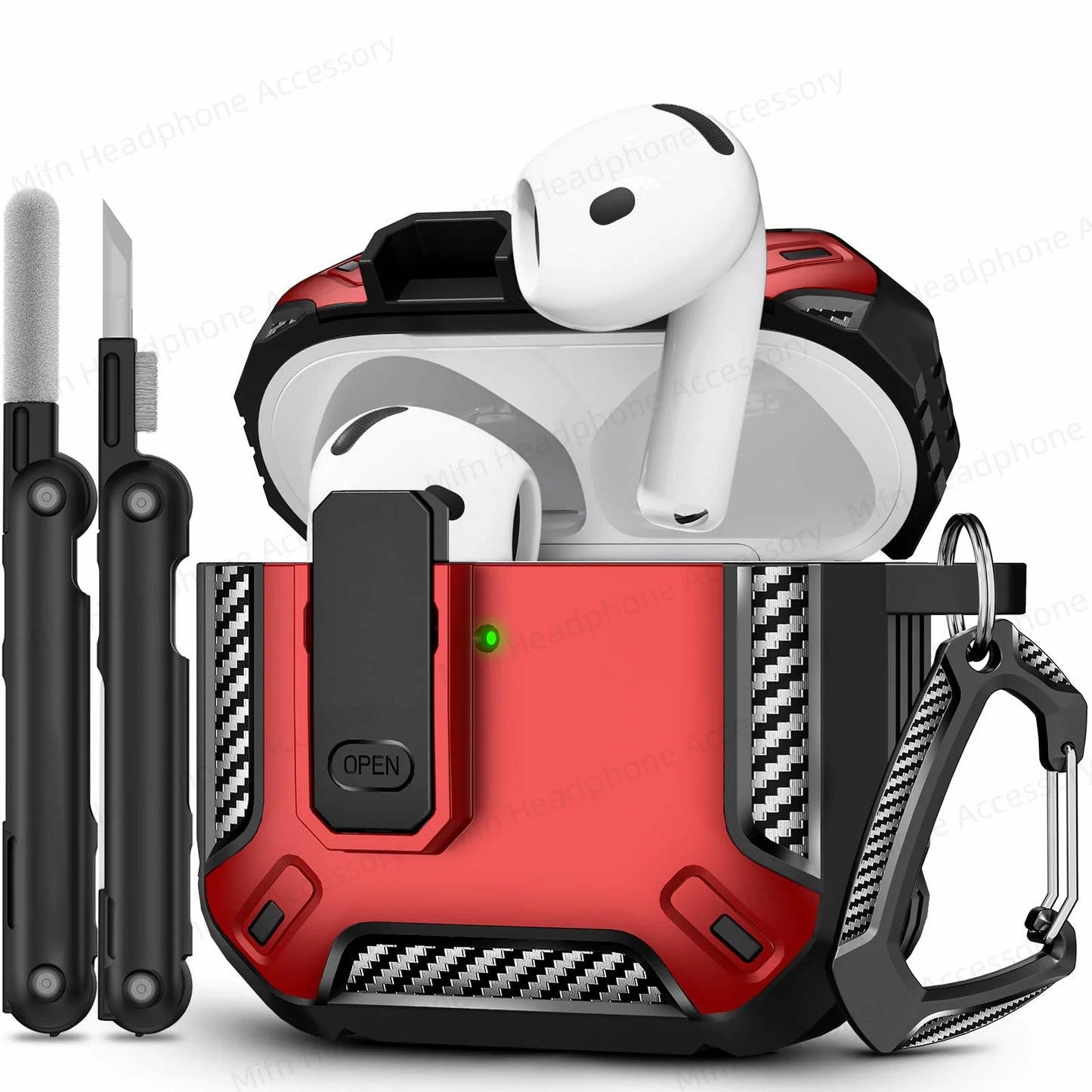for New AirPods 4 Case with Secure Lock Case Drop Protection Cover with Cleaner Keychain For Airpods 4th Generation 2024 Headset