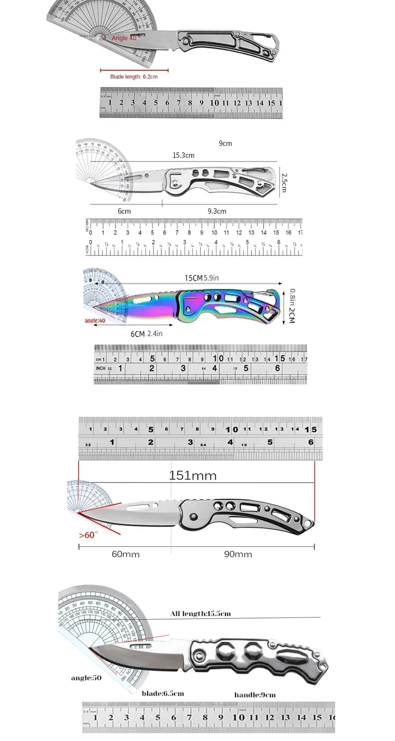 Portable Folding Knife Keychain Fruit Cutter Multipurpose Pocket Knife Utility Knives Stainless Steel Knife Kitchen Accessories