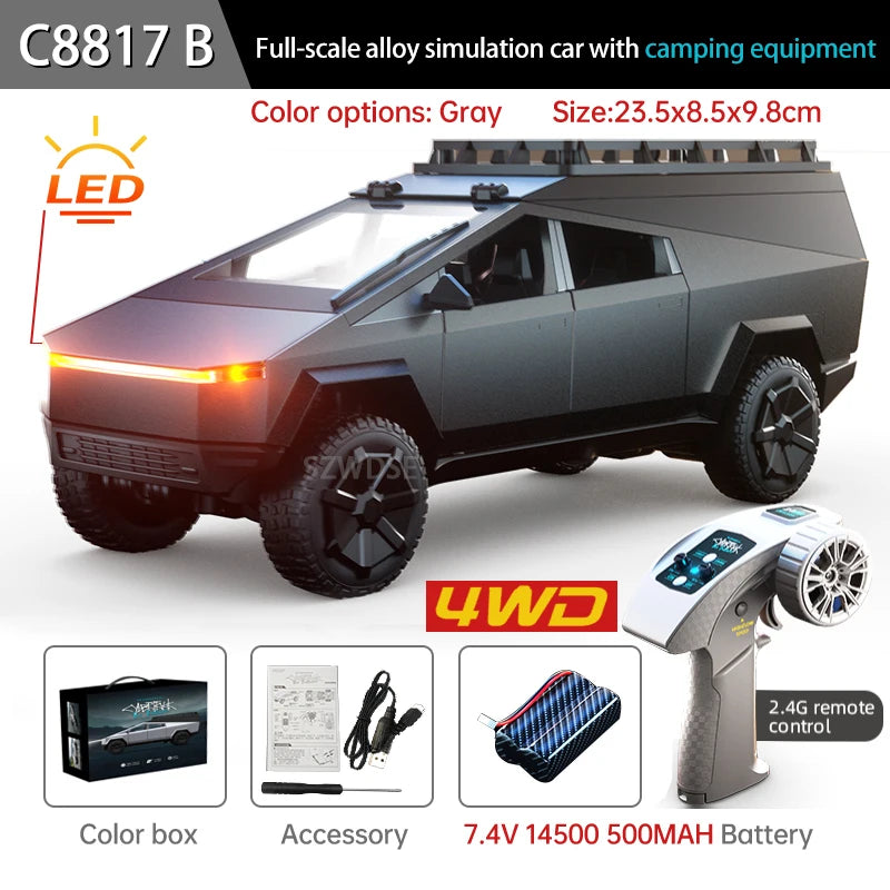 JJRC C8817 RC Car Alloy Cybertruck Car model Simulation Off-road Vehicle Camping Equipment Pickup Truck Kids Toys Boy Gifts