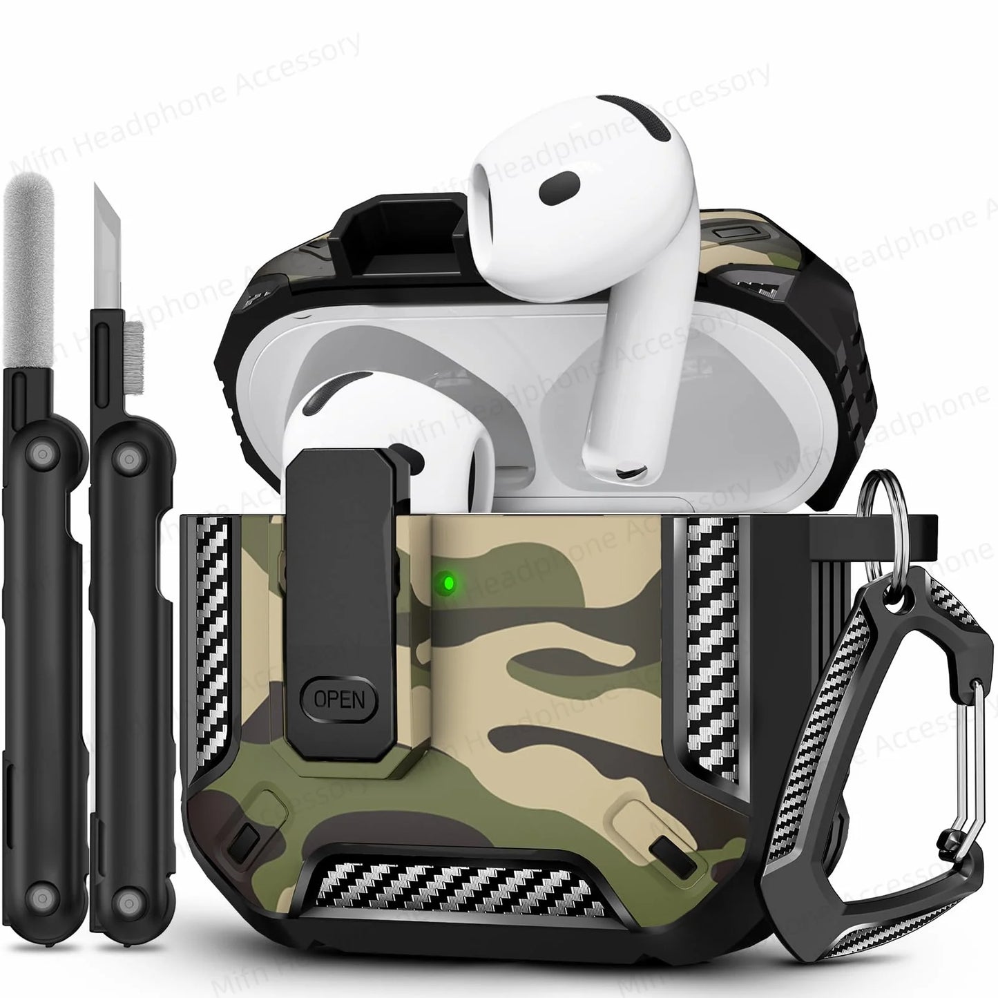 for New AirPods 4 Case with Secure Lock Case Drop Protection Cover with Cleaner Keychain For Airpods 4th Generation 2024 Headset