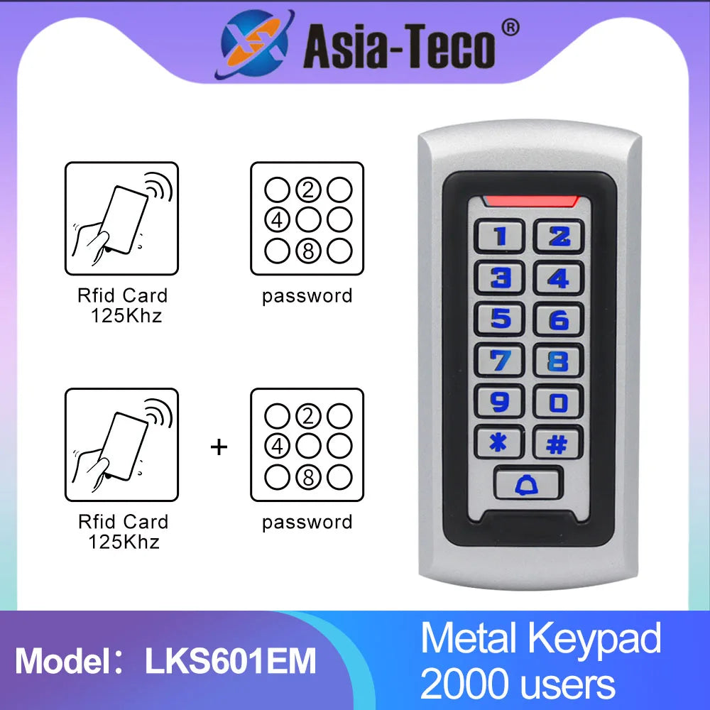 Backlight Metal Keypad Wiegand RFID Card Reader 125khz Access Control System Proximity Card Standalone 2000 User Door Lock